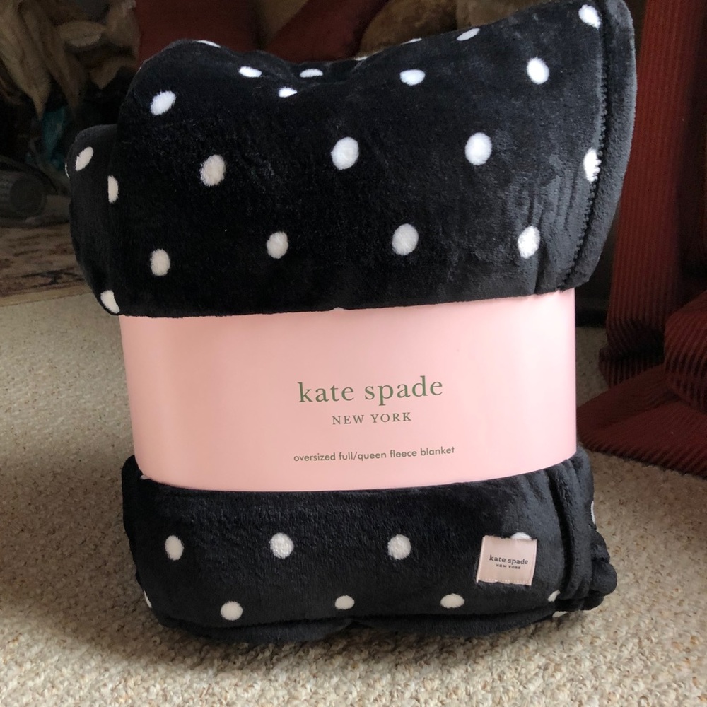 Kate Spade Black & White Polka Dot Fleece Throw
